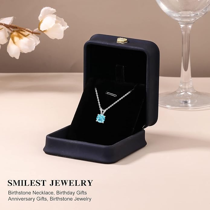 SMILEST Birthstone Necklace for Women Mom Wife, 1ct Sparkle Round Cut Birthstone Pendant 925 Sterling Silver Necklace Gifts for Women Mom Wife Friend
