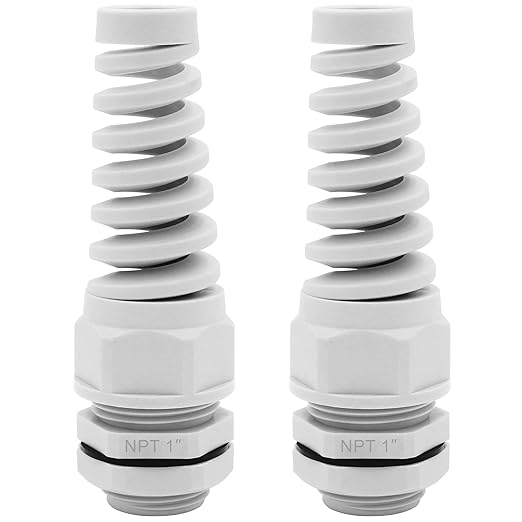 Strain Relief Cord Connector,LISTENJIALE 2Pcs NPT 1" Waterproof Cable Gland Flex Spiral Strain Relief Adjustable 18-25mm Cable Connector Nylon Joint with Gaskets(Grey)