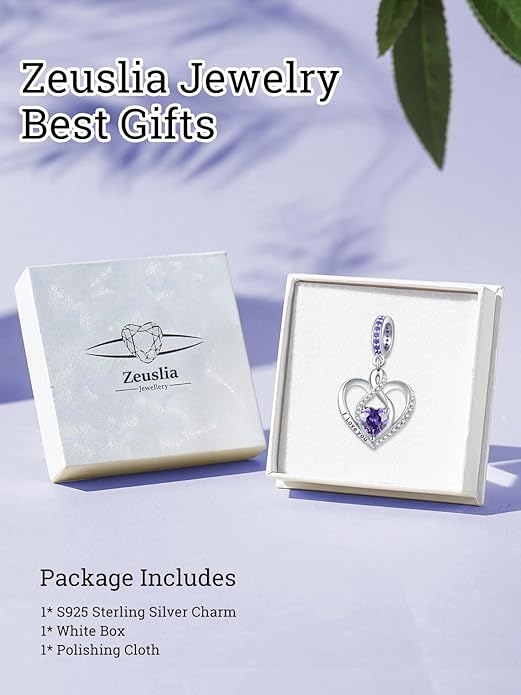 Heart Birthstone Charms for Bracelets, 925 Sterling Silver Women Bead Charms for Charm Bracelets Necklace, Mother's Day Birthday Anniversary Jewelry Gifts for Wife Mom Grandma Daughter