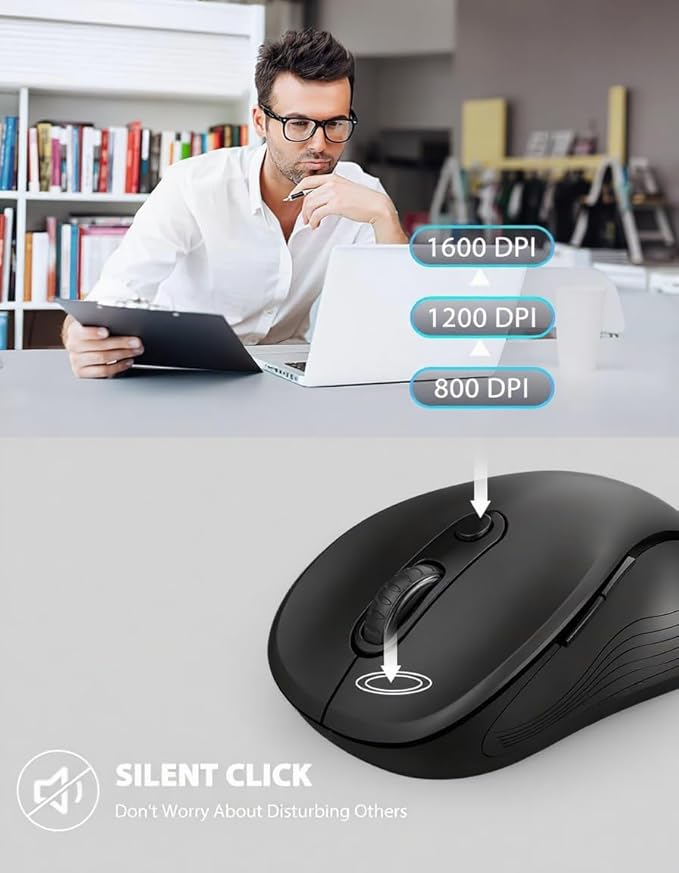 Trueque Wireless Mouse for Laptop, 2.4GHz Ergonomic Computer Mouse with Back & Forward Buttons, 3-Level DPI, 6 Buttons, Optical USB Cordless Mice for Windows Chromebook MacBook PC (Ink Black)