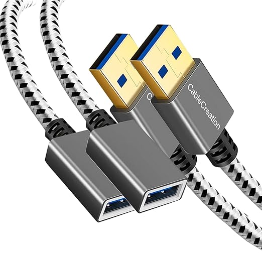 CableCreation [2-Pack] Short USB 3.0 Extension Cable 1FT, USB 3.0 A Male to Female Extender for VR, PlayStation, Xbox, Keyboard, Printer, Scanner, Space Gray 0.3m