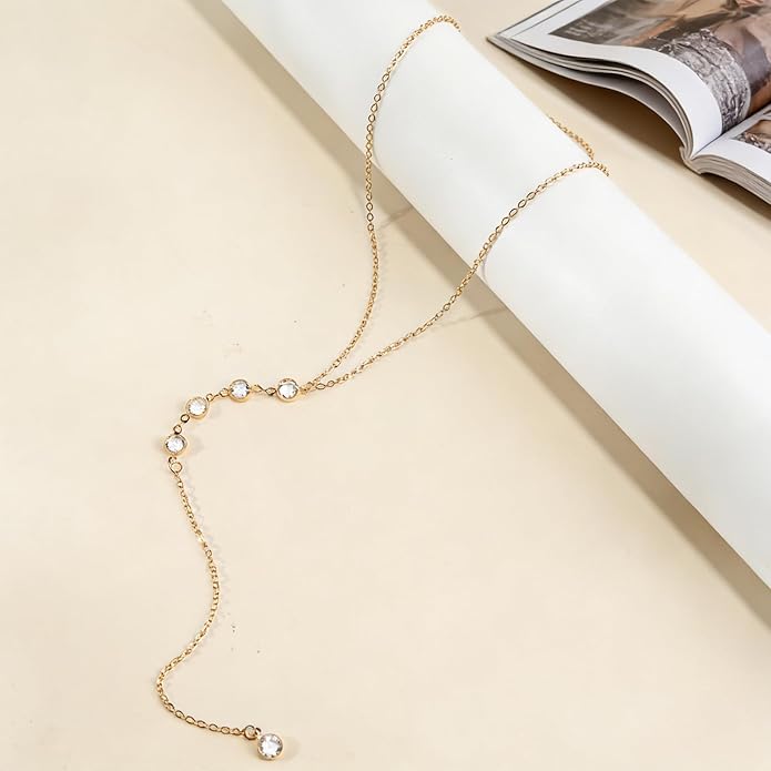 Necklace for Women, Dainty Long 14K Gold Y-Shaped Necklace Jewelry Trendy Beaded Layered Chain Drop Necklaces Jewelry Women Gifts