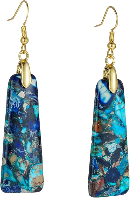 Boho Women Natural Stone Earrings Unique Healing Imperial Jasper Gemstone Energy Hypoallergenic Lightweight Dangle Drop Earrings Multiple Styles Earrings Jewelry for Birthday Party Gift
