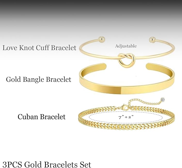 Gold Bracelets for Women 18k Gold Plated Bracelet Stack Bangle Cuff Bracelet Set for Women Non Tarnish Beaded/Paperclip/Cuban Link Chain Bracelets Jewelry for Women Trendy