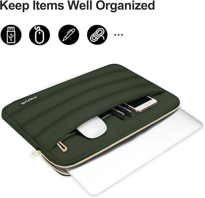 MOSISO 13.3 inch Laptop Case, 13-13.3 inch Puffy Laptop Sleeve Compatible with MacBook Air 13 13.6 M4 M3 M2 M1/Pro 13/Pro 14, HP Dell ASUS Lenovo,Polyester Horizontal Bag with Small Case, Army Green