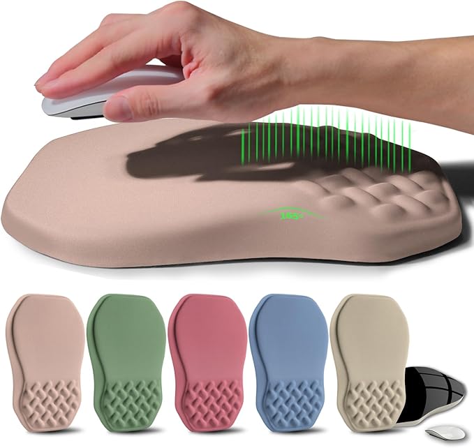 Ergonomic Raised Mouse Pad Wrist Support with Bilateral Slope Memory Foam Mousepad for Wrist Rest and Carpal Tunnel Pain Relief 11.8x7.9〃 Apricot Pink