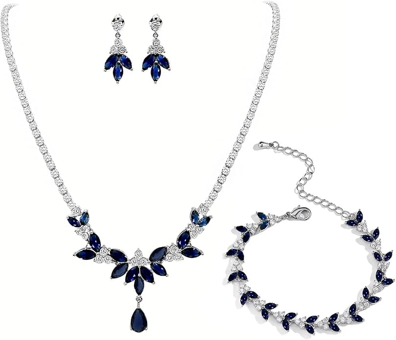 UDYLGOON Sparkling Bridal Jewelry Set for Bride & Bridesmaids, Imitation Cubic Zirconia Necklace, Earrings, Bracelet - Real Gold Plated, Hypoallergenic Gift for Her