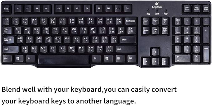 2PCS Thai-English Keyboard Letters Replacement Stickers - White Font on Black Background for Computer, Laptop, Notebook, Desktop - Matte Vinyl Alphabet Stickers