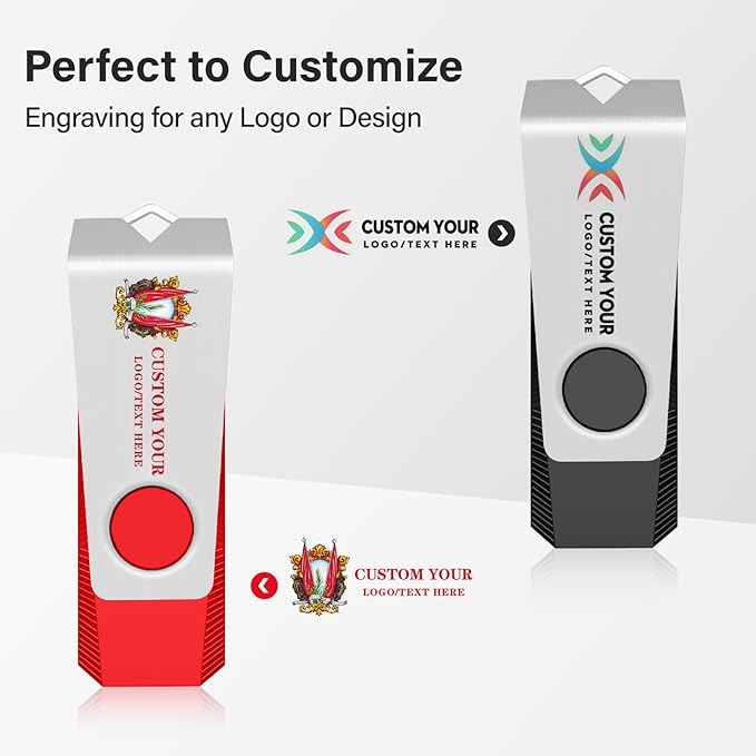 Customizable Flash Drives 1GB, Wooolken Personalized USB 2.0 Drive 10/20/50/100 Pack, Custom Thumb Drive Engraved Logo USB Drive (Mixcolors)