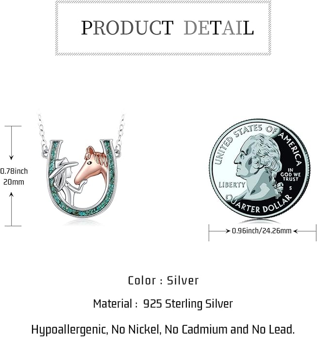 Western Cowboy Necklace 925 Sterling Silver Horseshoe Pendant Western Jewelry Cowgirl Gifts for Women Girlfriend Cowboy Cowgirl