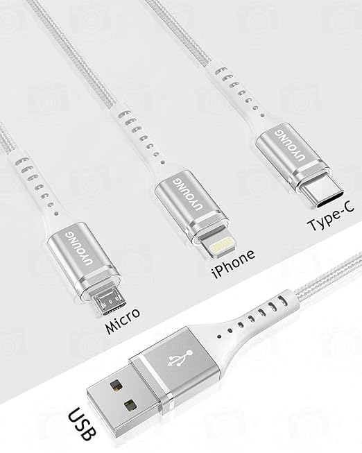 Multi Charging Cable 2Pack 6FT, 3 in 1 Charger Cable Braided Universal Phone Charging Cord with Lightning/Type C/Micro USB Ends, Multiple USB Cable for iPhone/Samsung/Google Cell Phones and More