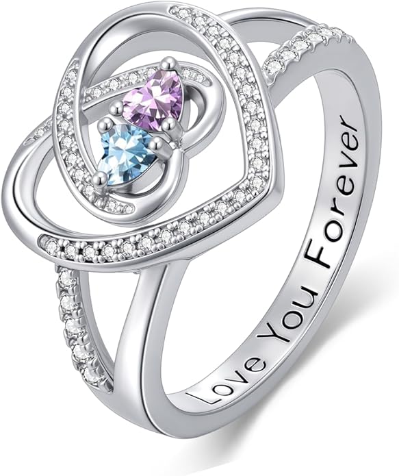 Valentine's Day Gifts for Women Birthstone Rings for Women Heart Statemet Engagement Eternity Wedding Promise Rings Jewelry Anniversary Christmas Valentine Mothers Day Birthday Gifts for Wife Her Girlfriend