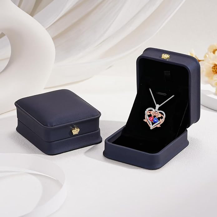 Iefil Valentines Gifts for Her Wife Women - Rose Heart Double Birthstone Necklace Gift for Wife Girlfriend Her Women, Birthstone Jewelry Gemstone Birthday Gifts for Mom Grandma Her