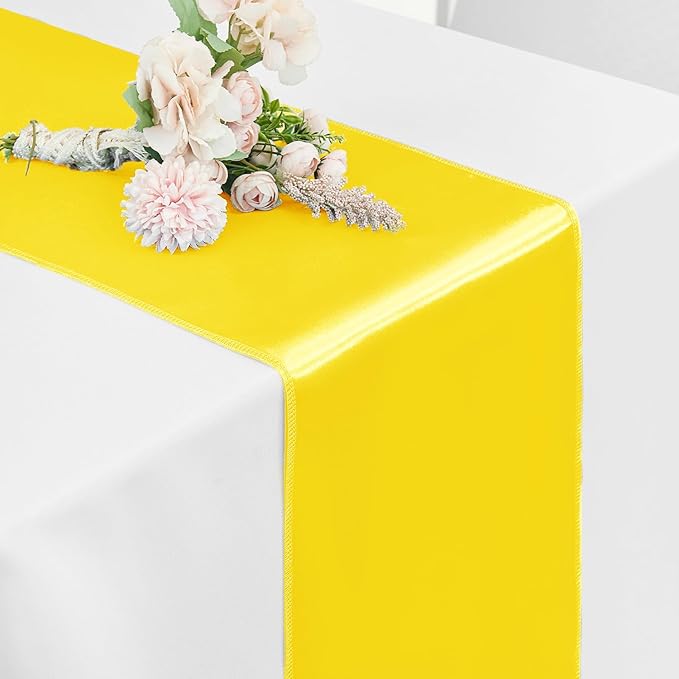 10 Pack Satin Table Runner Yellow 12 x 108 Inch Long,Satin Silk Table Runner for Wedding,Birthday Party and Banquet(Yellow,10 Pack)