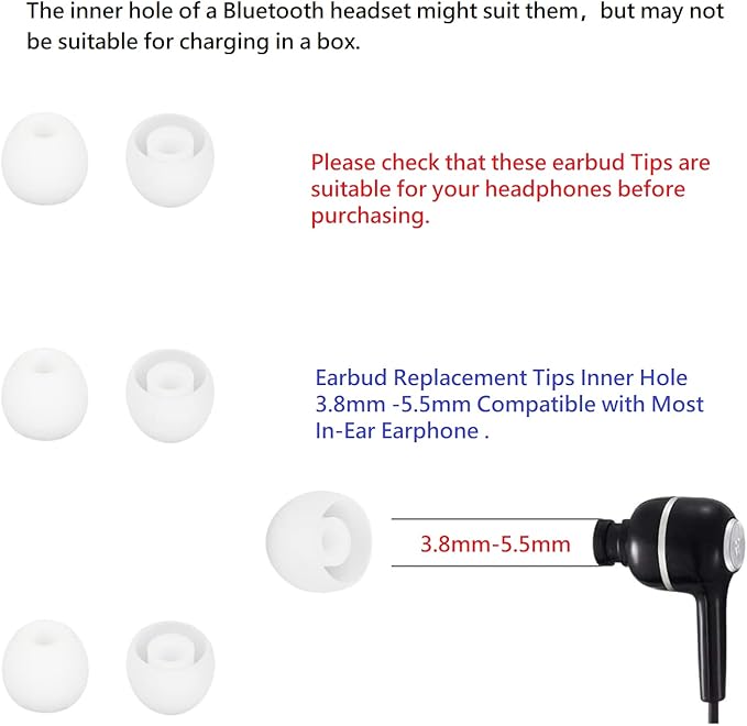 36 Pieces Small Earbud Tips Soft and Comfortable Silicone Earbud Tips Ear Bud Replacement Pieces Silicone Fit Most in-Ear Headphones，Inner Hole 3.8mm -5.5mm，Small White Replacement Eartips