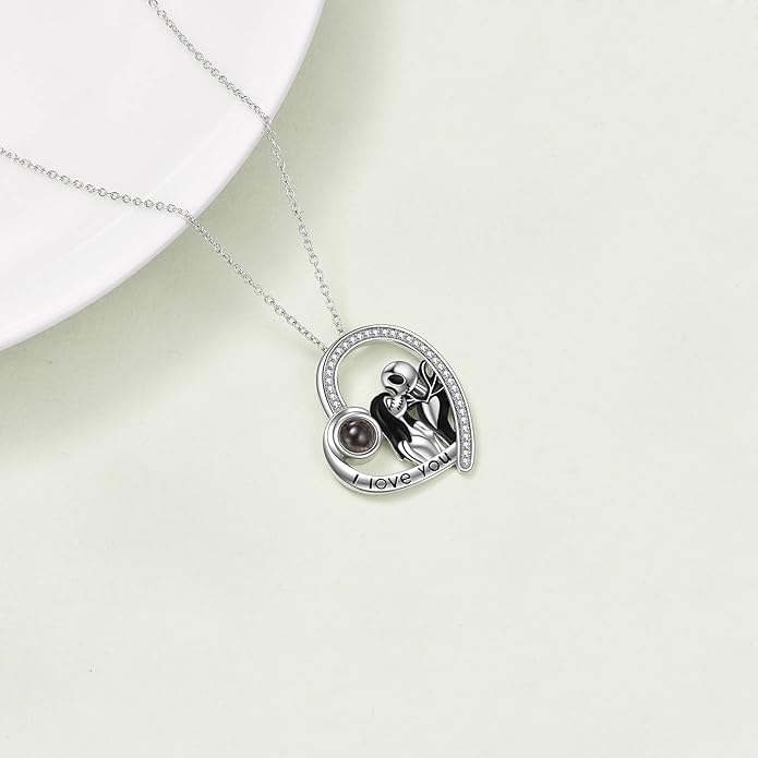 LILALO Nightmare Necklace Sterling Silver Abalone Shell Crystal Jack and Sally Necklace Jack Skellington Skull Jewelry Skull Necklaces for Women