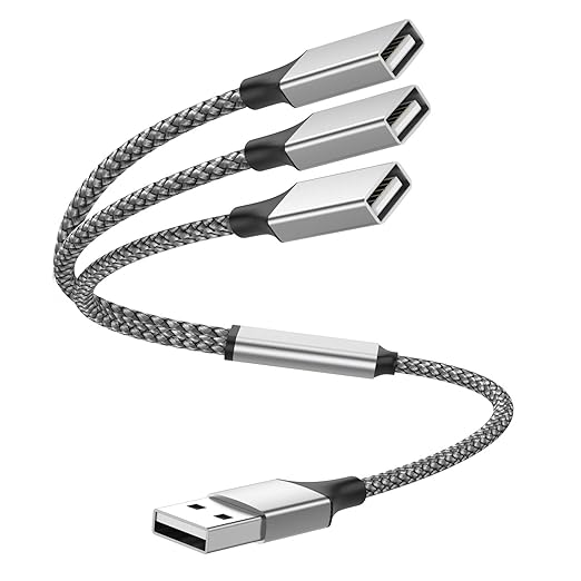 USB Y Splitter 3 in 1, USB A Male to 3 Female Cable for PC/Laptop/MacBook/Keyboard/PS4/PS5/Flash Drive/LED Etc.(Silver)