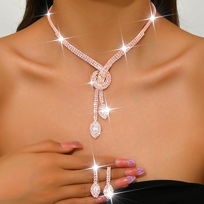 Unicra Silver Rhinestone Bridal Wedding Jewelry Set Crystal Necklace Earrings Sets Formal Prom Costume Jewelry Sets for Women and Brides