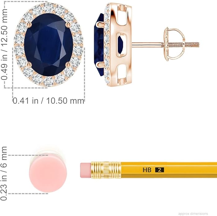 ANGARA Natural Blue Sapphire Earrings for Women | Prong-Set Oval Blue Sapphire Stud Earrings with Diamond Halo in 14K Solid Gold/Platinum | September Birthday, Anniversary, Gemstone Jewellery Gift