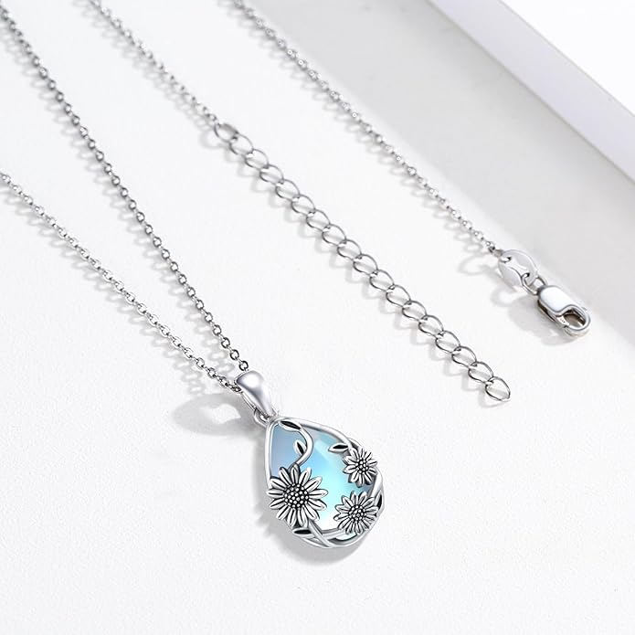 JUSTKIDSTOY Moonstone Necklace 925 Sterling Silver Teardrop Pendant Necklace Jewelry Gifts for Women Girls