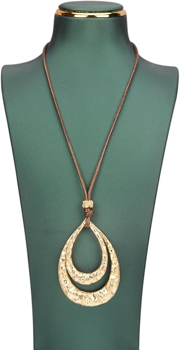 Boho Leather Necklace Women Bohemian Brown Circle Pendant Necklace Choker Long Necklaces for Women Boho Ring Large Pendant