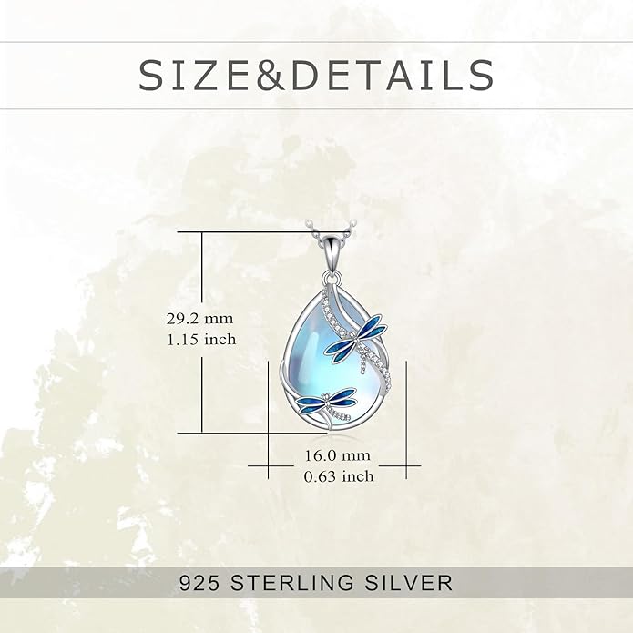 KQF Dragonfly/Butterlfy/Cat/Jellyfish/Bunny/Axolotl/Bee/Mermaid/Hummingbird/Elephant Necklace for Women Sterling Silver Moonstone Pendant Necklace Dragonfly Jewelry Gifts for Women