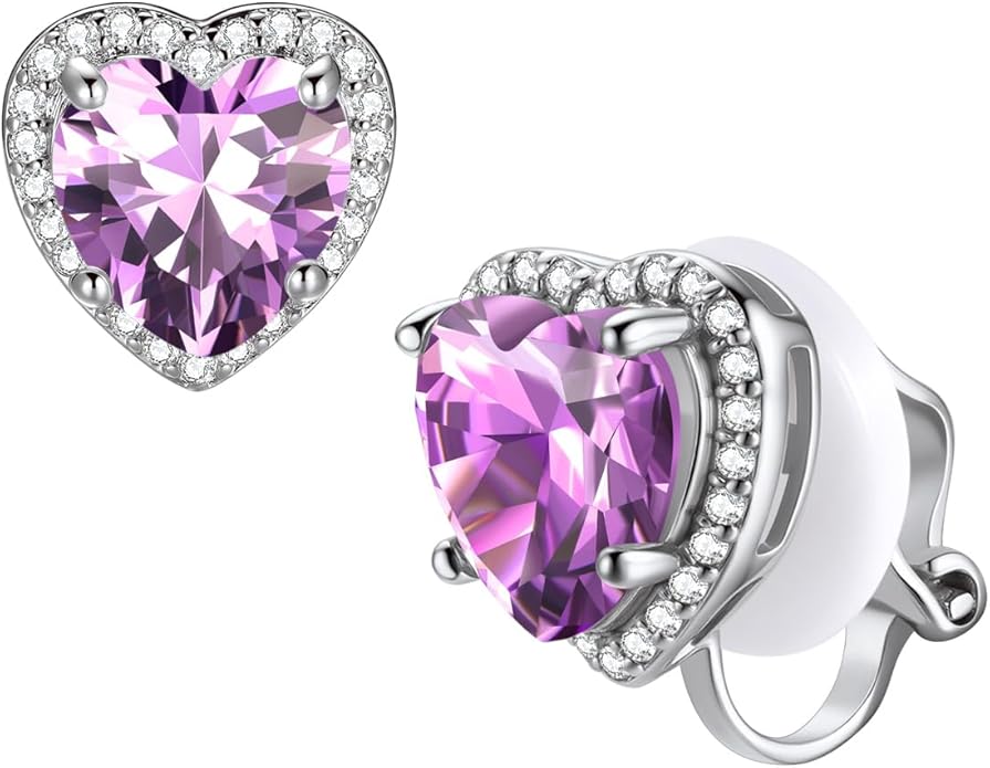 FindChic Sparkling Birthstone Clip On Earrings for Women, Silver Plated Stud Earrings 8MM Cubic Zirconia Non Pierced Studs, 12 Months Birthday Jewelry Gift