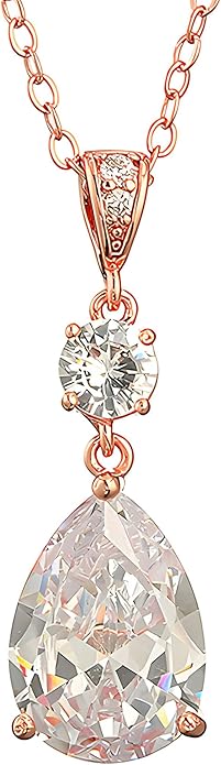 Teardrop Necklace Cubic Zirconia Drop Wedding Bridal Pendant Necklace for Women, Silver Rose Gold Plated Copper Brass Micro Inlay CZ Simple Fine Jewelry Gifts Mother's Day Valentines