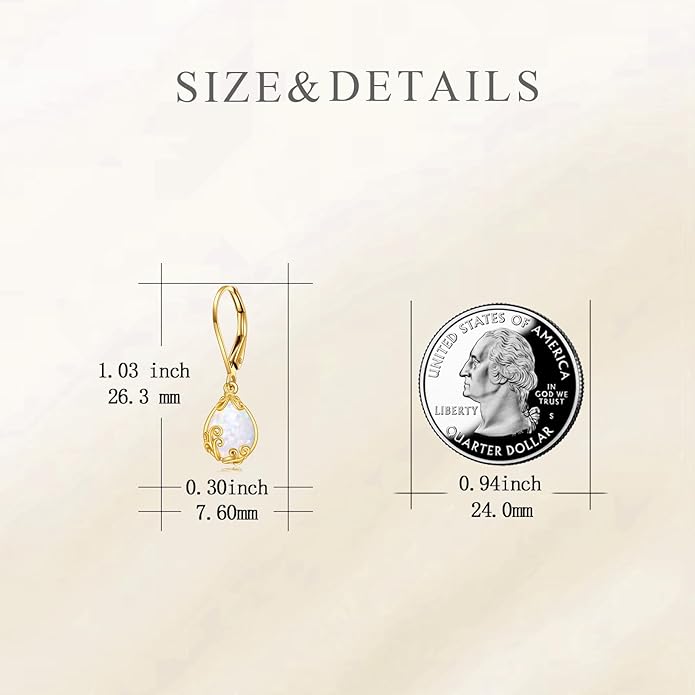 DOVRAN 10K 14K Solid Gold Leverback Earrings for Women Real Yellow Gold Filigree Dangle Earrings Trendy Jewelry Birthday Christmas Gifts for Wife Mom