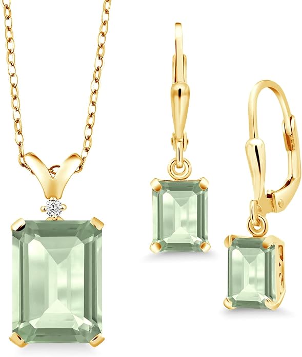 Gem Stone King 9-13 Cttw Pendant and Earrings Jewelry Set For Women | Emerald Cut 14X10MM and 8X6MM | Round 1.5MM | Gemstone Birthstone and Diamond | 925 Sterling Silver | 18 Inch Silver Chain