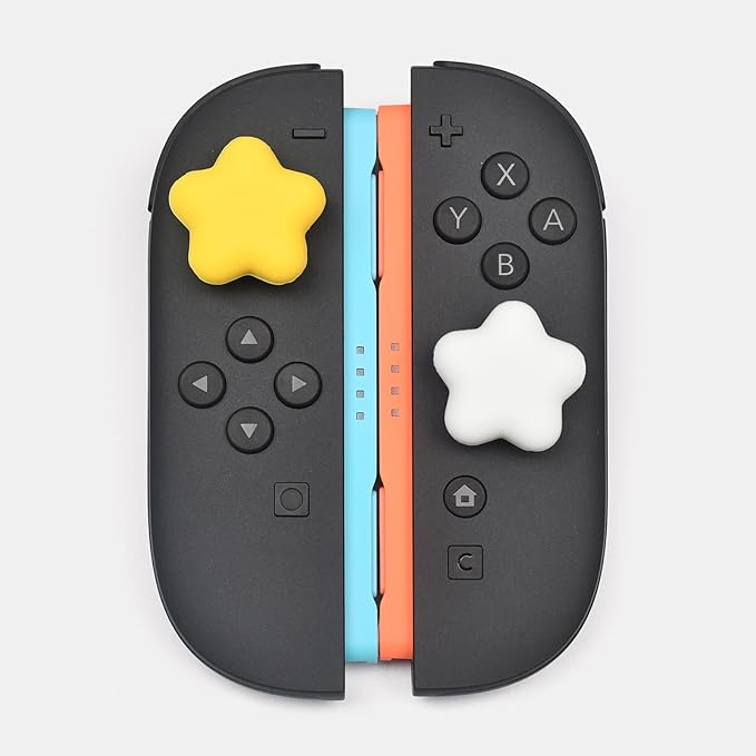 Star-Shaped Thumb Grips for Nintendo Switch 2 4PCS Soft Silicone Joystick Caps, Yellow & White, Anti-Slip