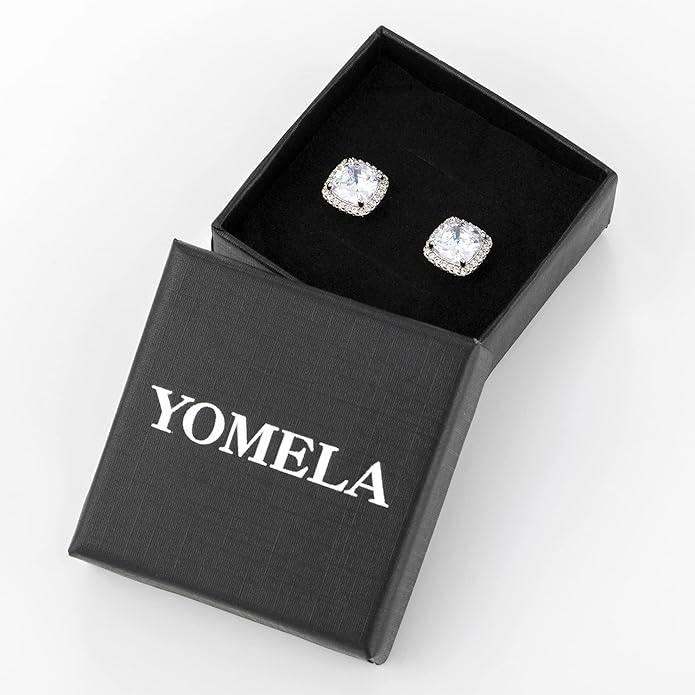 YOMELA Cubic Zirconia Earrings Studs, Halo CZ Birthstone Simulated Diamond Stud Earrings for Women