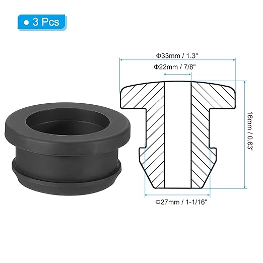 PATIKIL 27mm / 1-1/16 Inch Drill Hole,7/8 Inch ID Rubber Grommets, 3Pcs Top Hat Grommet for Wiring Eyelet Ring Gasket Automotive Firewall Cable Hole Plugs Wires Protection, Black