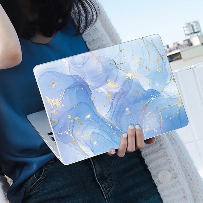 Compatible with MacBook Pro 13 inch Case 2022 2021-2020 Release A2338 M2/M1 A2251 A2289 A2159 A1989 A1706 with Touch ID, Plastic Hard Shell & Keyboard Cover & Screen Film - Blue Marble