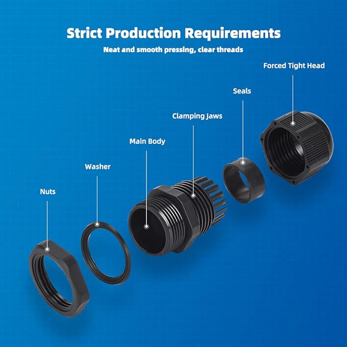 Cable Gland 20 Pack Plastic Waterproof Adjustable Connector 5-10mm PG11 Strain Relief Cord Connectors Joints Nylon with Gaskets