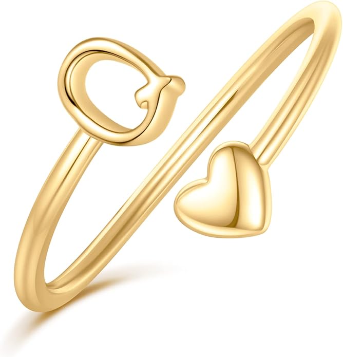 Initial Rings for Women Girls - Valentines Day Gifts for Her, Adjustable Rings for Women Non Tarnish Letter A-Z Dainty Heart Ring Teen Girls Gifts Trendy Stuff Personalized Jewelry Gift