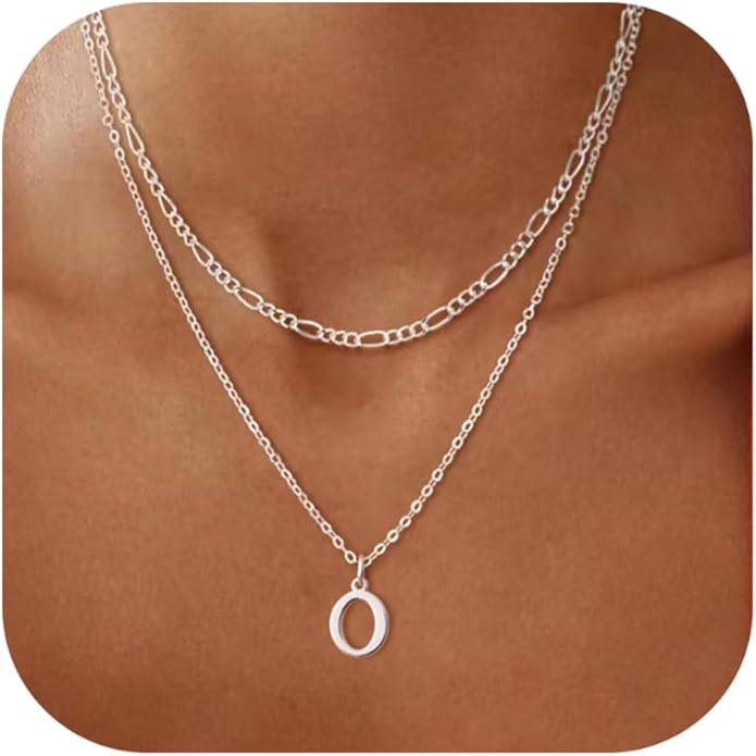 Initial Necklaces for Women Dainty Gold Silver Layered Letter Pendant Necklace Cute Figaro Chain Choker Necklace Personalized Trendy Stuff Jewelry Stack Gift for Women Her