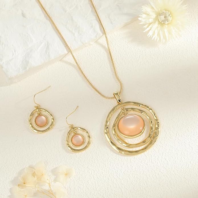 Madison Tyler Gold Plated Jewelry Set for Women | Silver Teardrop Pendant Necklace Trendy | Long Necklace with Snake Chain | Fashion Dangle Earring Set
