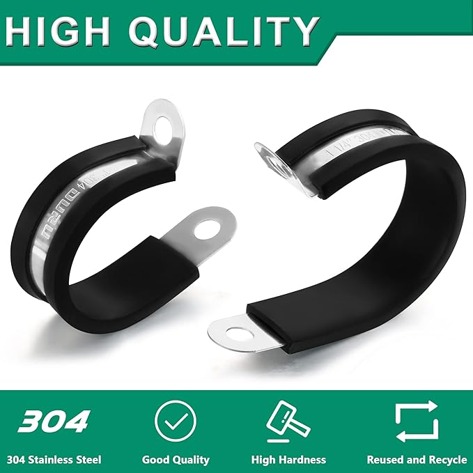 100PCS Cable Clamps 5/8 Inch 304 Stainless Steel Cable Clamps Rubber Coated Cushioned Insulated Cable Clamp,Automotive Wire Clamps,Pipe Clamps,Metal Clamp for Tube,Wire Cord Installation(16mm)
