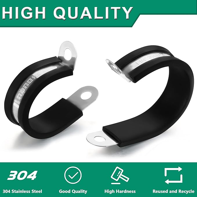 30pcs 3/16 Inch Cable Clamp,304 Stainless Steel Rubber Coated Cushioned Insulated Cable Clamps-Metal Wire Clamps,Pipe Clamps for Tube,Lines(Black,5mm)