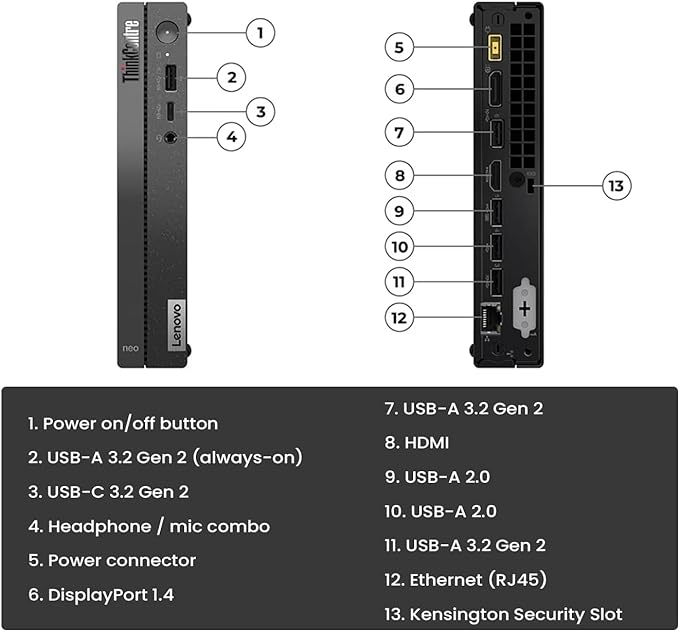 Lenovo ThinkCentre neo 50q Gen 4 Business MFF Desktop, 13th Gen Intel Core i5-13420H, 16GB RAM, 512GB PCIe SSD, Display Port, HDMI, RJ-45, Wi-Fi 6, Windows 11 Pro