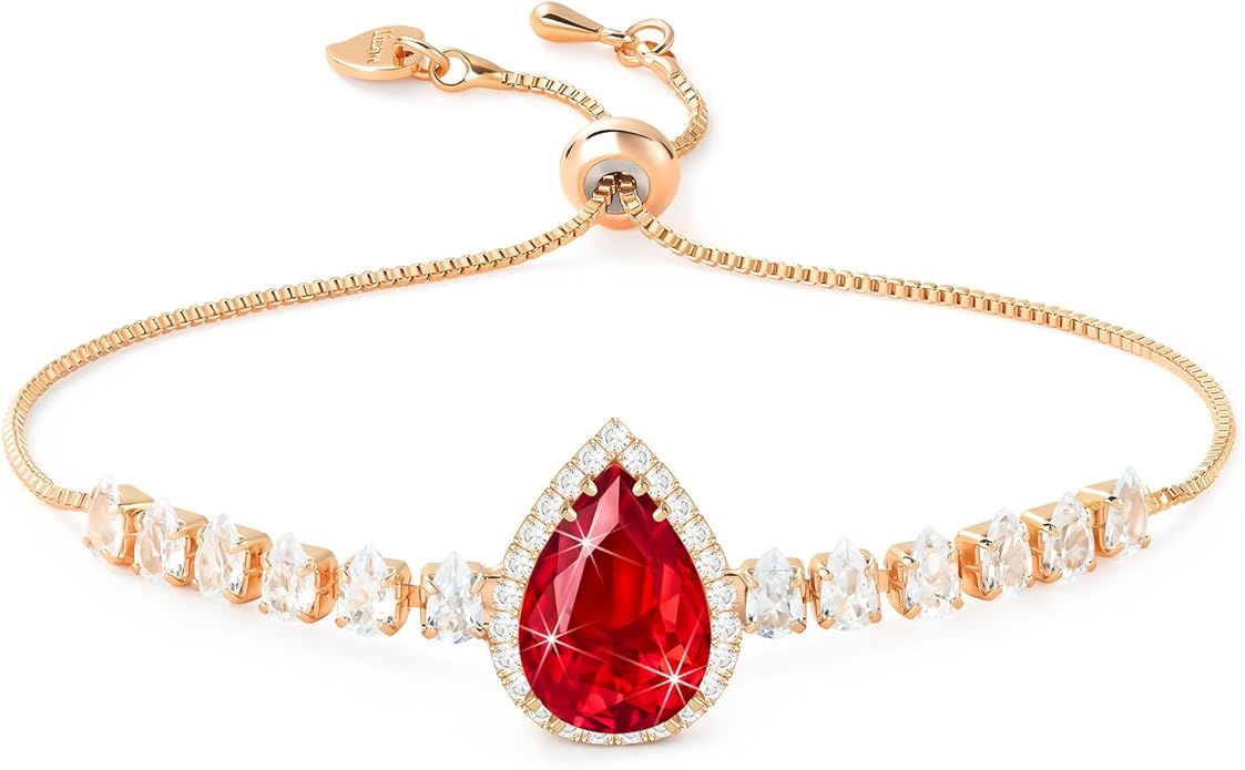 Linawe Crystal Imitation Diamond Rhinestone Charm Bracelets for Women, Gold/Silver/Rose Gold Adjustable Chain Bracelet, Teardrop Birthstone Cubic Zirconia Prom Costume Wedding Jewelry