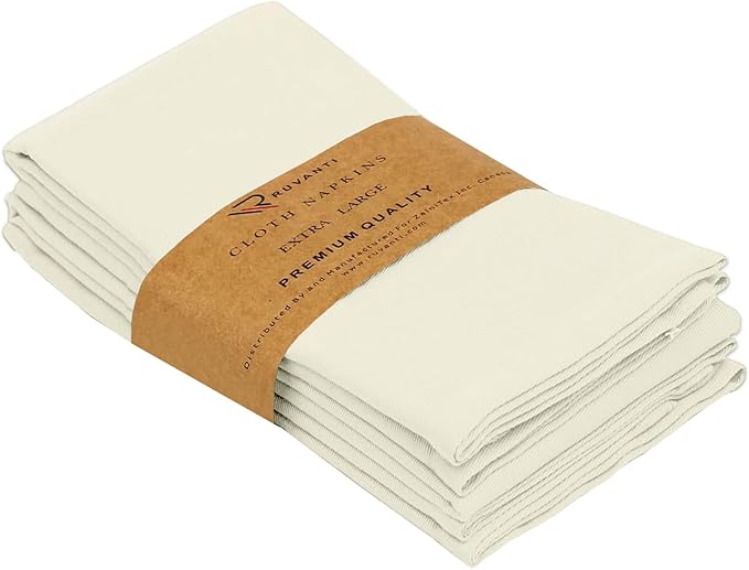 Ruvanti Cloth Napkins Set of 4, 18x18 Inches Napkins Cloth Washable, Soft, Durable, Absorbent, Cotton Blend. Table Dinner Napkins Cloth for Hotel, Lunch, Restaurant, Wedding Parties - Ivory