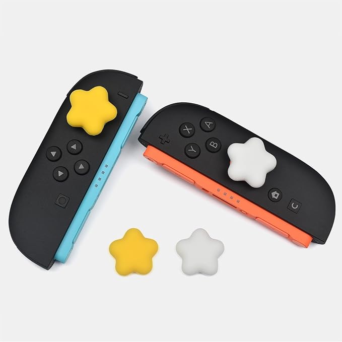 Star-Shaped Thumb Grips for Nintendo Switch 2 4PCS Soft Silicone Joystick Caps, Yellow & White, Anti-Slip