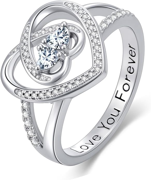 Valentine's Day Gifts for Women Birthstone Rings for Women Heart Statemet Engagement Eternity Wedding Promise Rings Jewelry Anniversary Christmas Valentine Mothers Day Birthday Gifts for Wife Her Girlfriend