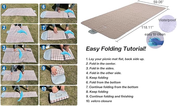 HX&OD Picnic Blanket Outdoor Extra Large Picnic Mat 80"X60" Camping Blanket Beach Blanket Foldable Waterproof Sand Mat Hiking Travel Family Concerts(Brown)