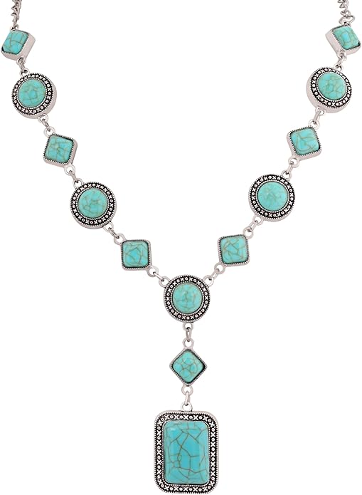 MINACHI Bohemian Created Turquoise Beaded Y-Necklace, Turquoise-toned Multi-shaped Pendant, Dainty Elegant Jewelry for Women
