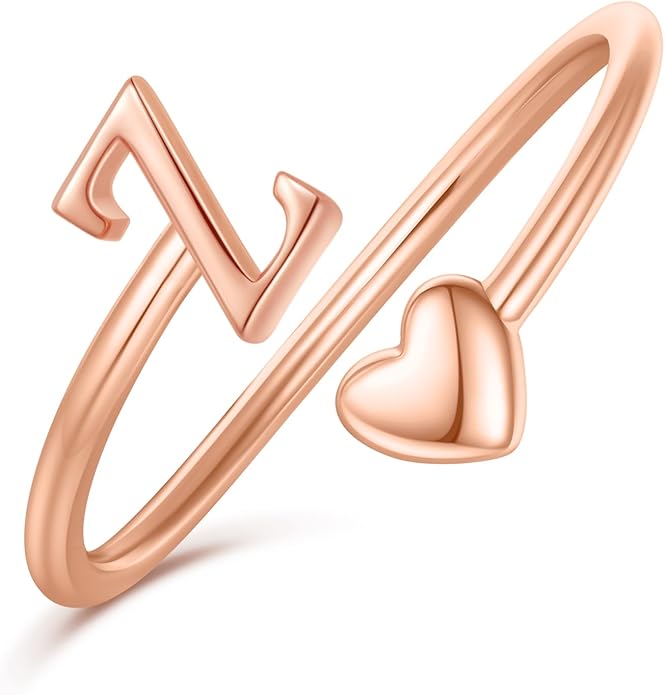 Initial Rings for Women Girls - Valentines Day Gifts for Her, Adjustable Rings for Women Non Tarnish Letter A-Z Dainty Heart Ring Teen Girls Gifts Trendy Stuff Personalized Jewelry Gift