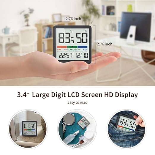 VOCOO Humidity Gauge Indoor Thermometer - Digital Indoor Humidity Sensor Room Thermometer with Temperature Humidity Monitor, Accurate Hygrometer Temp Meter for Home Greenhouse Wine Cellar (2 Pack)