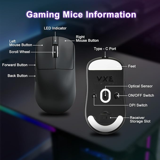 R1 SE+ Gaming Mouse, 18000 DPI, High-Precision PAW3395 SE Sensor,55g Lightweight,Three Connection Modes Wireless Mouse, Programmable Ergonomic Mouse Suitable for Laptops/PC/Mac (Black)